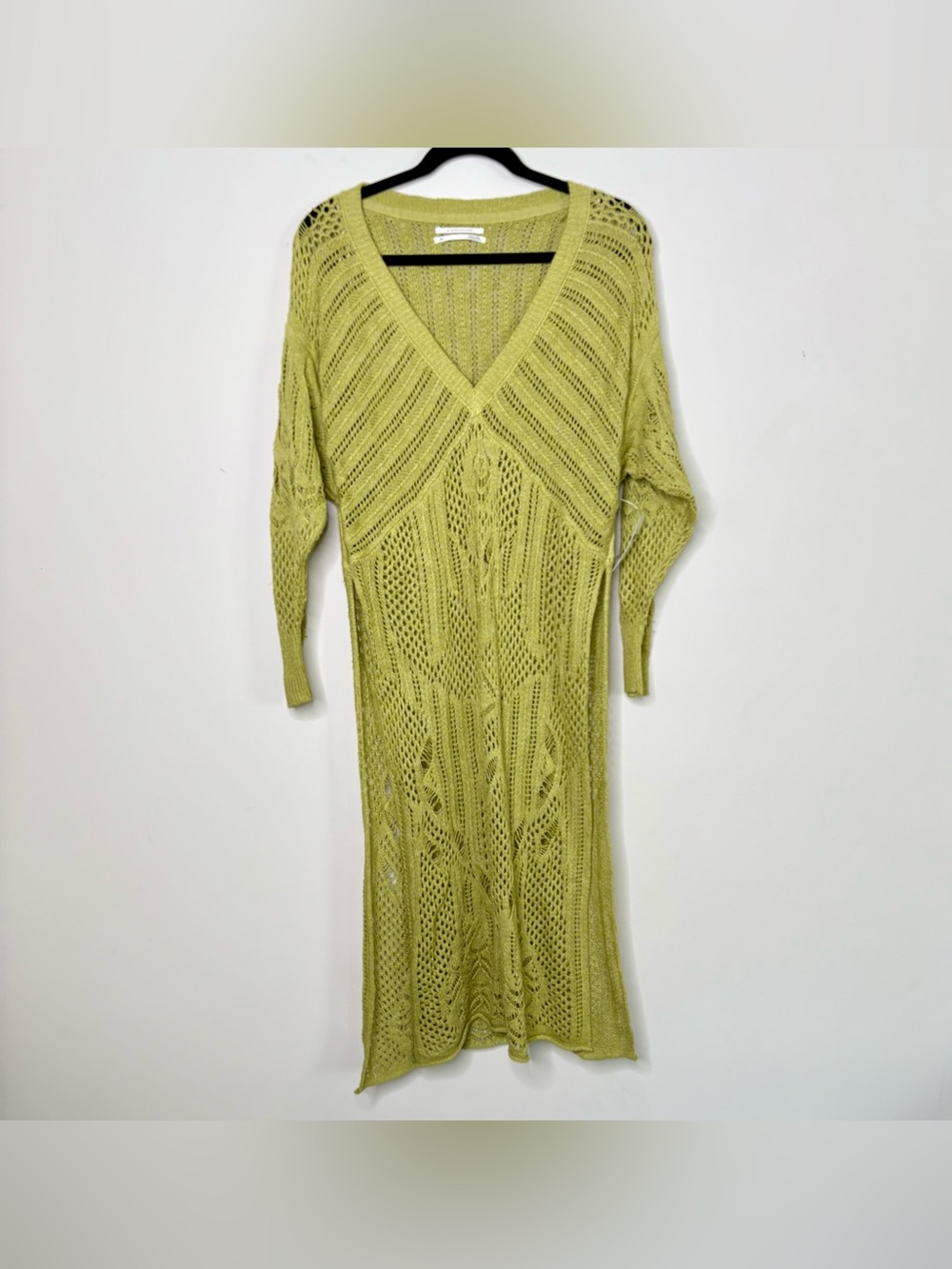 Anthropologie Green Knit V Neck Slit Side Tunic Sweater